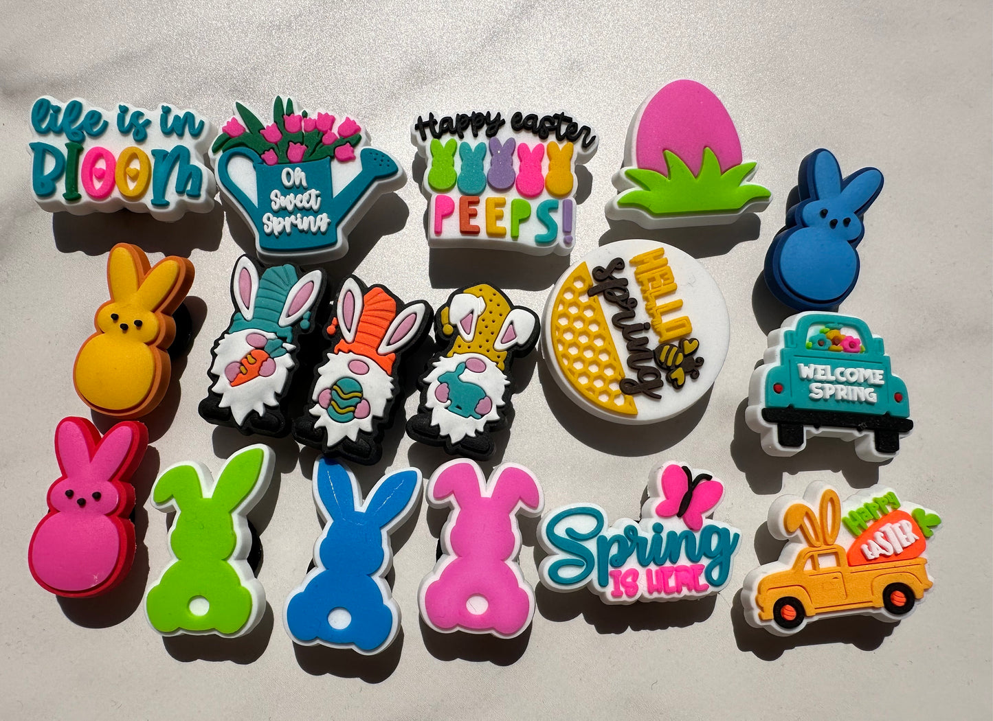 New popular spring shoe charms for your crocs, trending croc compatible Easter charms , spring themed charms