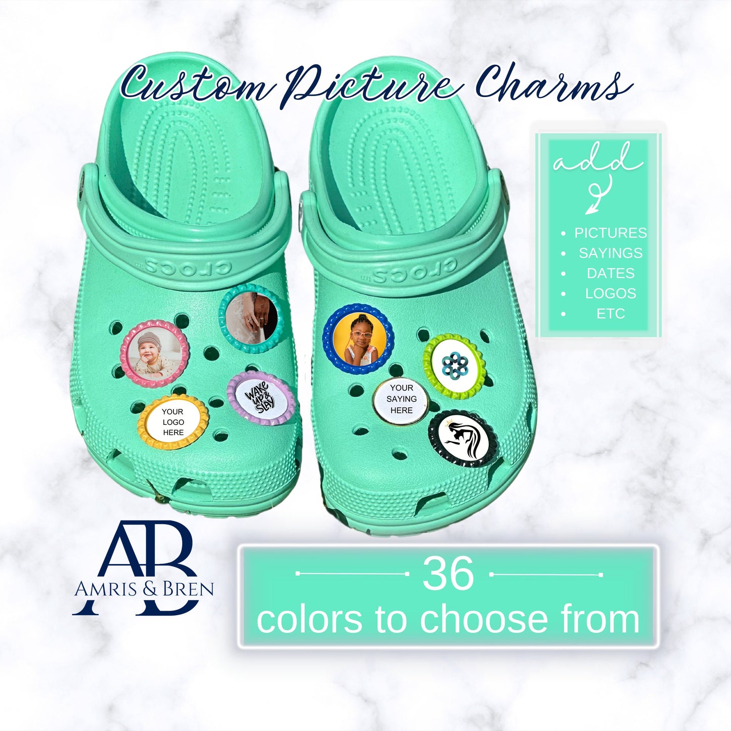 Customizable picture shoe charm, custom Croc Compatible shoe charm, Perfect gift for Croc lovers, Logo or Font of your Choice in charm